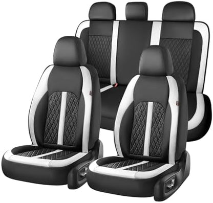 Coverado Universal Leather Seat Covers Full Set for 5 Seats – Waterproof, Durable All-Weather Protector for SUV, Pickup Truck, Sedan, White&Black by COVERADOAUTO