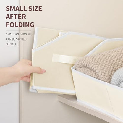 Homsorout Cube Storage Organizer - Large Bins with Handle, Trapezoid Organizing Baskets for Shelves, Decorative Storage Baskets for Clothes, Blankets, Books, 4 Pack, Beige - Image 7