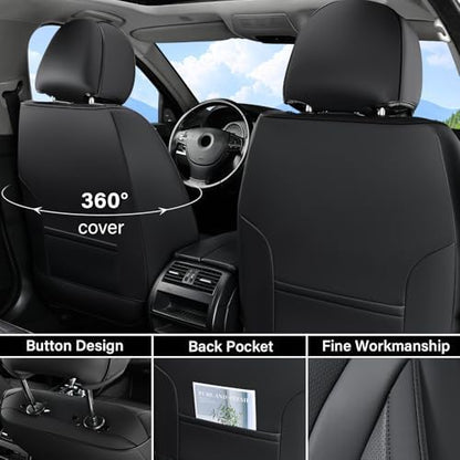 Coverado Waterproof Nappa Leather Car Seat Covers Full Set, 5-Seat Car Seat Protector, Front & Rear Cushions Fit for Most Sedans, SUVs,Trucks，Black - Image 3