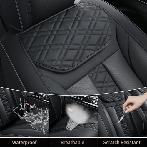 FLORICH Seat Covers, Front Seat Covers 2 PCs, Automotive Seat Cover for Cars, Luxury Leather Universal Seat Cover Accessories Fit for Most Cars SUV Truck Sedans(Black) - Image 3