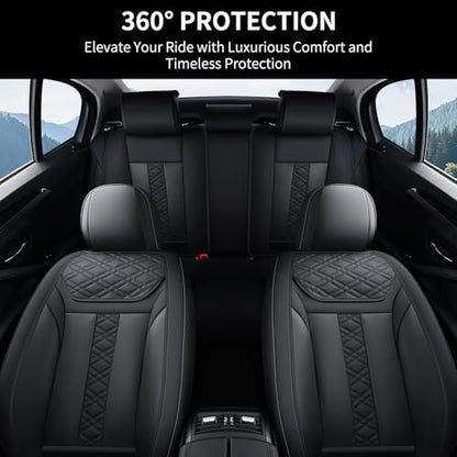 FLORICH Seat Covers, Atomutive Car Seat Covers Full Sets, Waterproof Seat Cover for Cars, Luxury Leather Universal Seat Cover Accessories Fit for Most Cars SUV Truck Sedans(Black) - Image 3