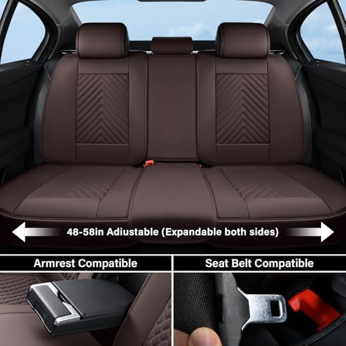 Coverado Car Seat Covers Full Set, Faux Leather Seat Covers for Car, Luxury Automotive Seat Covers Waterproof Car Seat Protector Universal Fit for Most Cars SUV Truck with Lumbar Support(Brown) - Image 5