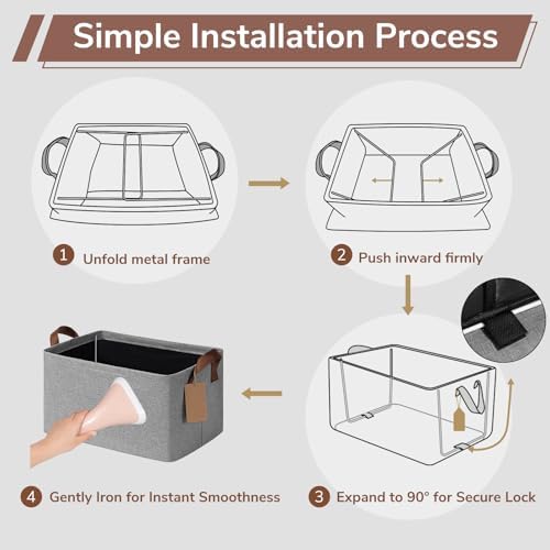 CHICVITA 4 Pack Fabric Storage Bins for Shelves, Metal Frame, 20L Gray - Image 7
