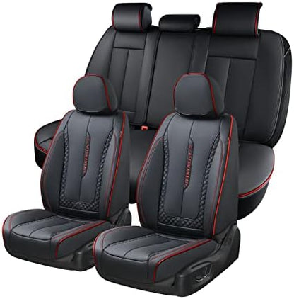 Coverado Car Seat Cover Full Set, Red Seat Covers Front Seats Back Seat Covers, Nappa Leather Waterproof, Car Seat Cushion, Car Seat Protector Universal Fit Most Cars by COVERADOAUTO