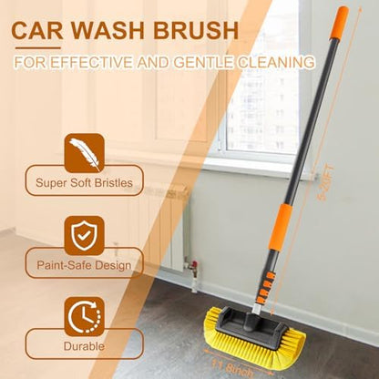 SISUPASSIE Car Wash Brush, 20FT Telescopic Car Wash Brush with Long Handle, 12-Inch Soft Bristle Car Cleaning Brush for Cleaning Car, RV, Truck, Boat, Solar Panels - Image 3