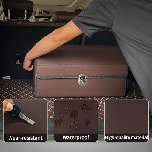 Trunk Organizer for Car With Lid,Foldable Trunk Organizer for SUVs & Sedans,Multi-Functional Leather Storage Box - Brown - Small - Image 5
