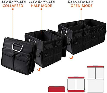 Car Trunk Organizer Collapsible Portable Multi Compartments Organizer with Non Slip Straps for SUV Truck Auto Vehicle Car Auto Minivan(Large without cover, Black) - Image 2