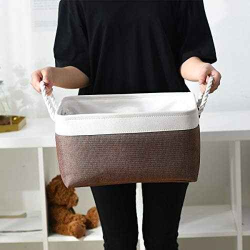 Large Storage Baskets for Shelves, Fabric Baskets for Organizing, Collapsible Storage Bins for Closet, Nursery, Clothes, Home & Office [3-Pack, White&Brown] - Image 5