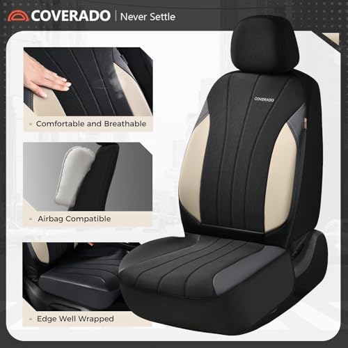 Coverado Car Seat Covers Full Set, Waterproof Automotive Seat Protectors 5 Seats,Beige Driver Protectors Universal Fit for SUVs, Trucks, Sedans,Car Accessories - Image 3