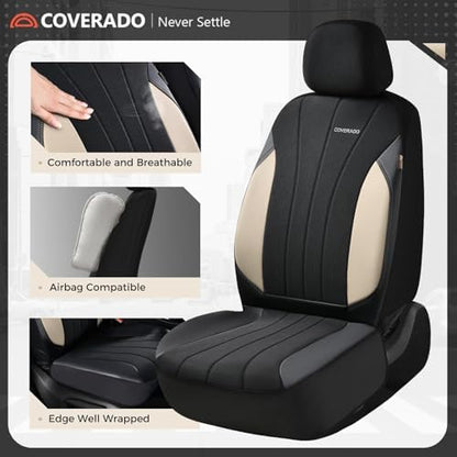 Coverado Car Seat Covers Full Set, Waterproof Automotive Seat Protectors 5 Seats,Beige Driver Protectors Universal Fit for SUVs, Trucks, Sedans,Car Accessories - Image 3