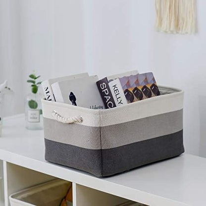Large Storage Baskets for Shelves, Fabric Baskets for Organizing, Collapsible Storage Bins for Closet, Nursery, Clothes, Toys, Home & Office [3-Pack, Gray Gradient] - Image 5