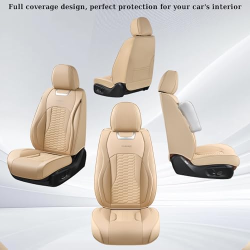 Coverado Car Seat Covers Full Set, Nappa Leather Seat Covers for Cars, Waterproof Automotive Car Seat Covers Interior Accessories Universal Fit Most Sedans, SUVs, Pick-up Trucks(Beige) - Image 5