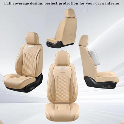 Coverado Car Seat Covers Full Set, Nappa Leather Seat Covers for Cars, Waterproof Automotive Car Seat Covers Interior Accessories Universal Fit Most Sedans, SUVs, Pick-up Trucks(Beige) - Image 5