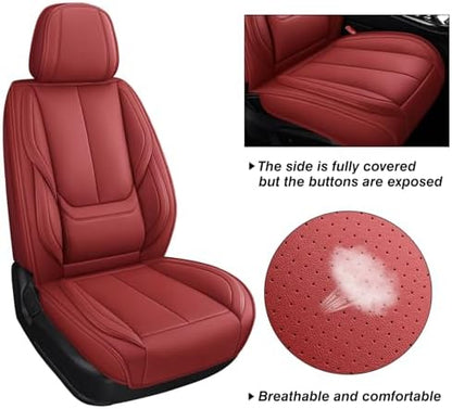 MINGBRON Front Car Seat Covers, Leather Car Seat Covers, Fit for Most Cars SUV and Most Sedan Red - Image 6