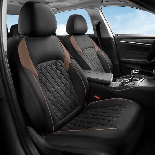 Coverado Seat Covers, Car Seat Covers Front Seats, Automotive Seat Covers, Waterproof Leather Car Seat Covers, Car Seat Cushion, Driver Seat Covers Car Seat Protector Fit Most Cars Truck, Black&Coffee by COVERADOAUTO
