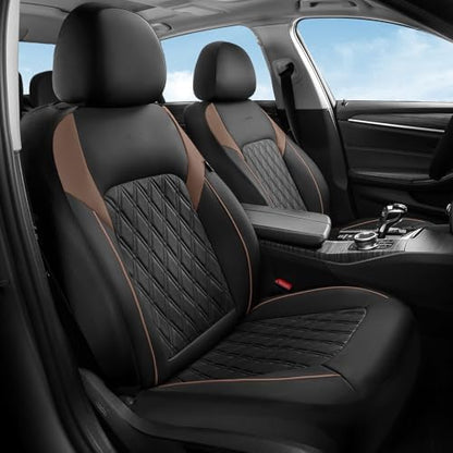 Coverado Seat Covers, Car Seat Covers Front Seats, Automotive Seat Covers, Waterproof Leather Car Seat Covers, Car Seat Cushion, Driver Seat Covers Car Seat Protector Fit Most Cars Truck, Black&Coffee by COVERADOAUTO