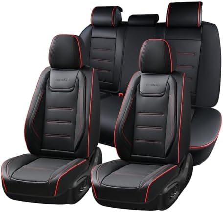 Coverado Car Seat Covers Full Set, Seat Covers for Cars, Car Seat Protector Waterproof, Leather Cushion, Universal Car Interior Covers Seat Protectors for Most Cars Black-Redline by COVERADOAUTO