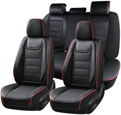 Coverado Car Seat Covers Full Set, Seat Covers for Cars, Car Seat Protector Waterproof, Leather Cushion, Universal Car Interior Covers Seat Protectors for Most Cars Black-Redline by COVERADOAUTO