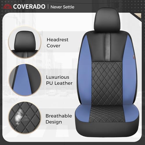 Coverado Car Seat Covers Front Pair, Automotive Leather Seat Covers for Car，Universal Fit Front Back Seat Cover, Non-Slip Waterproof Breathable Car Seat Protector - Image 3