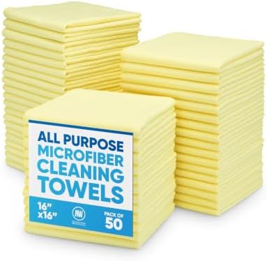 Microfiber Wholesale - 16"x16" 50 Pack Microfiber Cleaning Cloths, All-Purpose Shop Rags for Janitorial, Auto Detailing, Restaurants & Home Use — Reusable, Machine Washable (Yellow) by MicrofiberWholesale