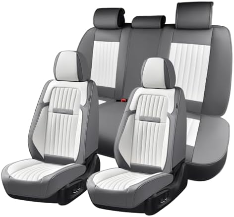Coverado Car Seat Covers Full Set, Seat Covers for Cars, Car Seat Cover, Car Seat Protector, Leather Car Seat Cushion, Waterproof Car Seat Covers Front Seats and Back Fit for Most Cars(Gray&White) by COVERADOAUTO