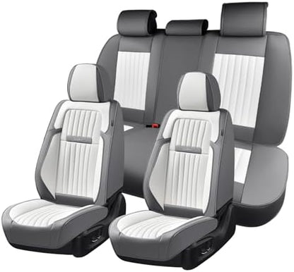 Coverado Car Seat Covers Full Set, Seat Covers for Cars, Car Seat Cover, Car Seat Protector, Leather Car Seat Cushion, Waterproof Car Seat Covers Front Seats and Back Fit for Most Cars(Gray&White) by COVERADOAUTO