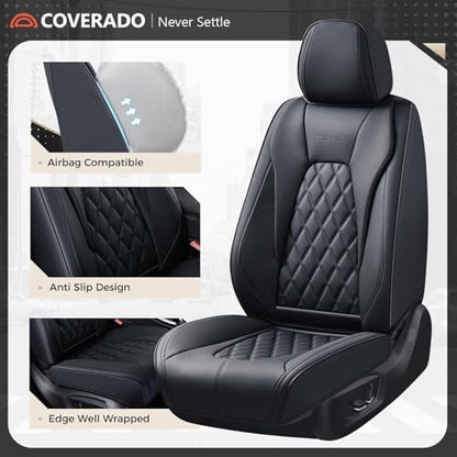 Coverado Car Seat Covers Front Seats, 2-Pack Black Seat Covers for Cars, Waterproof Nappa Leather Car Seat Covers for Cars, Car Seat Protector Car Seat Cushion Universal Fit for Most Cars Truck SUV - Image 5