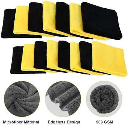 Shimeyao 30 Pcs 16 x 16 Inch Edgeless Microfiber Plush Towels for Cars Detailing Drying Wash Polishing Absorbent Cleaning Cloths, 500 GSM (Black, Yellow) - Image 3