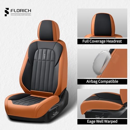 FLORICH Leather Seat Cover, Car Seat Covers Full Set, Waterproof Car Seat Protectors 5 Seats, Front and Rear Seat Covers for Cars, Automotive Seat Protector Fit for Most Cars SUV Trucks - BrownBlack - Image 5