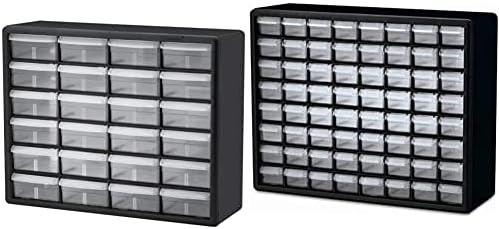 Akro-Mils 24 Cabinet 10724, Plastic Parts Storage Hardware and Craft Cabinet, Black & 10164 64 Drawer Plastic Parts Storage Hardware and Craft Cabinet, 20" x 15.75", Black by Unknown