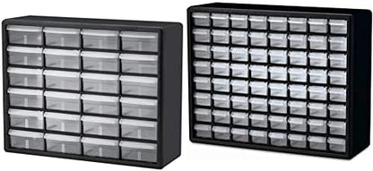 Akro-Mils 24 Cabinet 10724, Plastic Parts Storage Hardware and Craft Cabinet, Black & 10164 64 Drawer Plastic Parts Storage Hardware and Craft Cabinet, 20" x 15.75", Black by Unknown