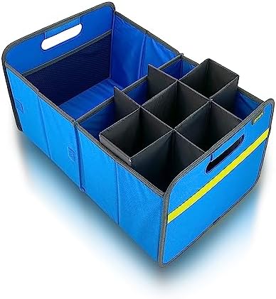 meori Collapsible Trunk Organizer for Car with Bottle Insert for Groceries Road Trips 2 Compartments Heavy Duty Mesh Pocket Ripstop by meori