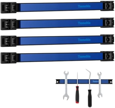 12" Magnetic Tool Holder Strip, 4 Pieces Blue Metal Tool Organizer Rack with Stainless Steel Surface, Magnet Bar for Garage Workshop, Easy To Install with Mounting Screws by Themethla