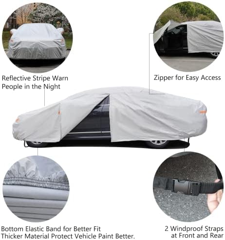 SEAZEN Car Cover 6 Layers, Waterproof Sedan Car Cover with Zipper Door, Snowproof/UV Protection/Windproof, Universal Car Covers Breathable Fabric with Cotton (201" to 209") - Image 4