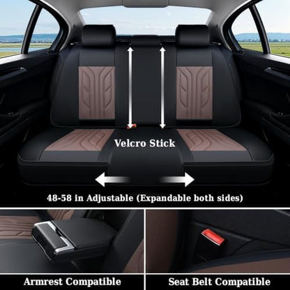Coverado Car Seat Covers Full Set, Automotive Seat Covers Car Seat Protector Car Seat Cushion, Waterproof Leather Seat Covers for Cars, Universal Fit for Most Sedans SUV Pick-up Truck(Black&Coffee) - Image 5