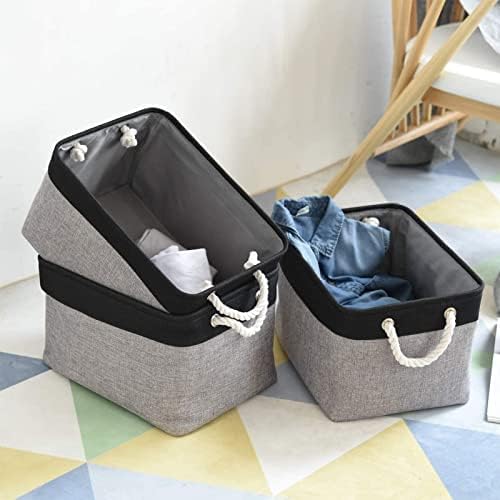 Organization and Storage Bins for Shelves - 16x12x8 inch Large 3 Pack Fabric Storage Cubes Collapsible Baskets for Shelves with Rope, Storage Basket for Organizing Cloth Laundry (Black & Grey) - Image 2