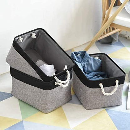 Organization and Storage Bins for Shelves - 16x12x8 inch Large 3 Pack Fabric Storage Cubes Collapsible Baskets for Shelves with Rope, Storage Basket for Organizing Cloth Laundry (Black & Grey) - Image 2