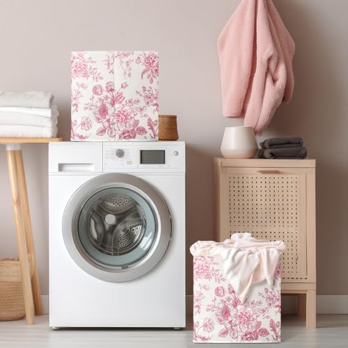Geelin 6 Pcs Pink Floral Cube Storage Bins 11 in Storage Basket with Handle - Image 4