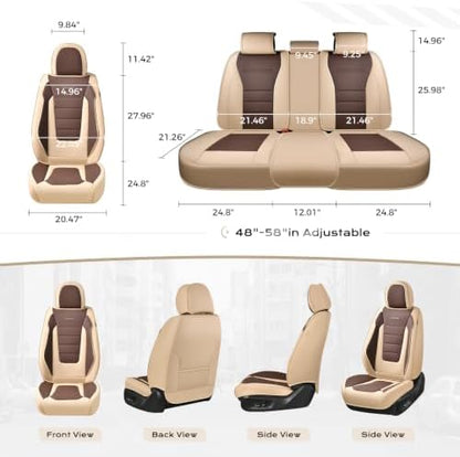 Coverado Car Seat Covers Front, Seat Covers for Cars, Waterproof 2-Pack Car Seat Cushions, Leather Carseat Seat Protectors, Universal Seat Covers Fit for Most Sedans SUV Pick-up Trucks(Beige&Coffee) - Image 4