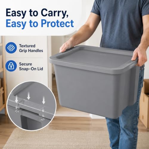 18 Gal Storage Bin with Snap-On Lid, Stackable Plastic Tote, Gray - Image 6