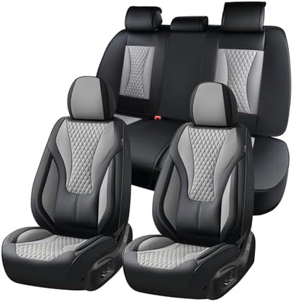Coverado Waterproof Nappa Leather Car Seat Covers, Automotive Fullset Seat Covers, 5 Seat Car Seat Cushion & Protector, Black&Gray Front and Rear Covers Universal Fit for Most Cars, SUVs, Trucks by COVERADOAUTO