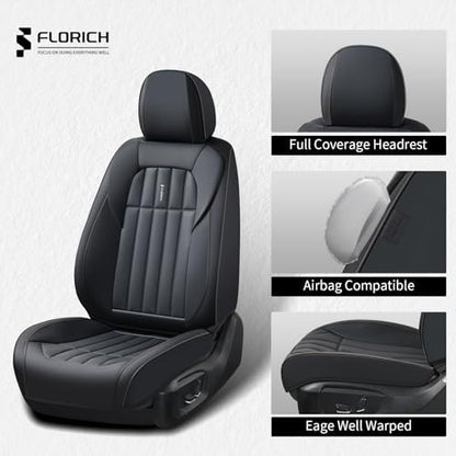 FLORICH Front Car Seat Covers, Leather Seat Covers for Cars, Waterproof Car Seat Protectors 2 Pack, Front Seat Covers for Cars, Automotive Seat Covers Protector Fit for Most Cars SUV Truck - Black - Image 3