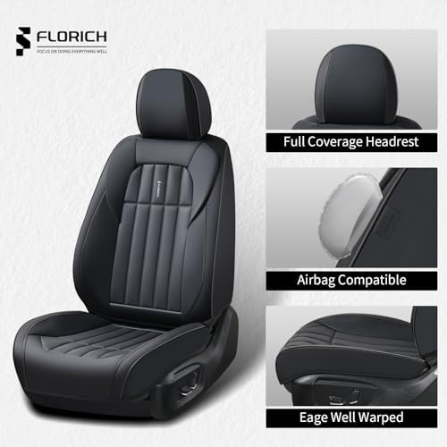 FLORICH Seat Cover, Car Seat Covers Full Set, Waterproof Leather Car Seat Protector 5 Seats, Front and Rear Seat Covers for Cars, Automotive Seat Covers Protector Fit for Most Cars Trucks SUV - Black - Image 5