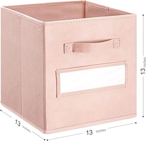 13x13x13 storage cube bins(Set of 8) Fabric storage cubes with 8 Labels Window Cards & a Pen, storage cubes 13x13, Collapsible 13 inch cube storage bins, Cubby Boxes, Pink - Image 3
