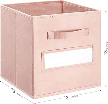 13x13x13 storage cube bins(Set of 8) Fabric storage cubes with 8 Labels Window Cards & a Pen, storage cubes 13x13, Collapsible 13 inch cube storage bins, Cubby Boxes, Pink - Image 3