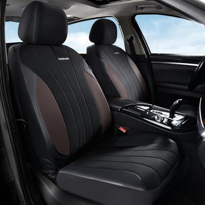 Coverado Seat Covers 5 Seats, Luxury Car Seat Covers Full Set, Automotive Car Protectors, Coffee Auto Seat Covers, Car Accessories Universal Fit for SUVs, Trucks, Sedans - Image 2