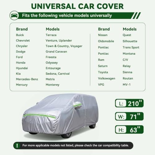 AUQDD 6-Layers Premium MPV Car Cover Waterproof All Weather Weatherproof UV Sun Protection Snow Dust Storm Resistant Outdoor Exterior Custom Form-Fit Full Padded Car Cover with Straps 199"-210" K17 - Image 2