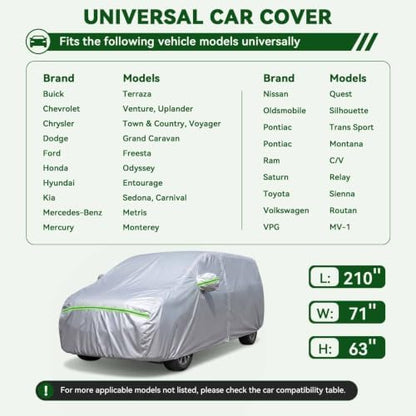 AUQDD 6-Layers Premium MPV Car Cover Waterproof All Weather Weatherproof UV Sun Protection Snow Dust Storm Resistant Outdoor Exterior Custom Form-Fit Full Padded Car Cover with Straps 199"-210" K17 - Image 2