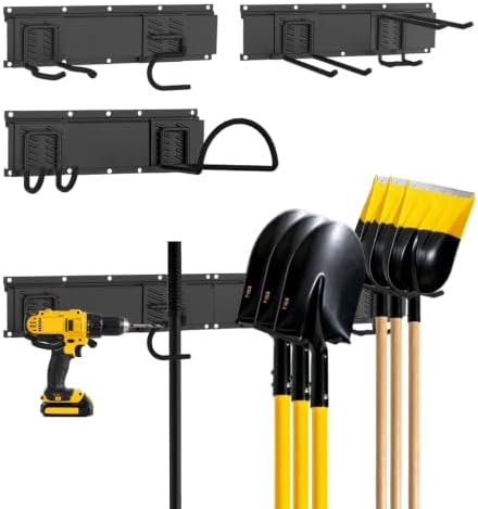 Garage Tool Organizer Wall Mount, Easy to 48inch Install Heavy-Duty Garage Storage System with 6 Adjustable Hooks, Garden Tool Rack for Shovels, Rakes, Yard Tools by BRCRXW