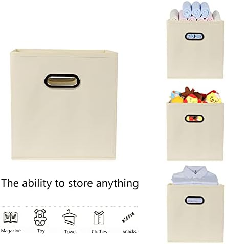 Yunkeeeper storage bins Cubes, Fabric Cube Organizer with Handle, Foldable Cube Bins for Cloth or Accessary Storage, 11x11x11, Set of 6, (Creamy White) - Image 3